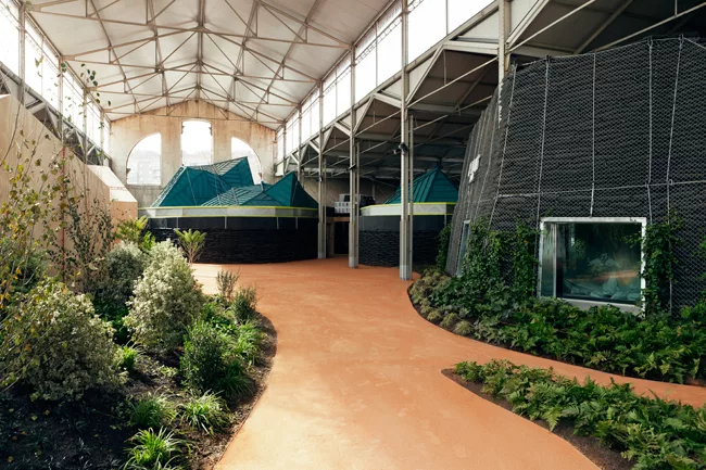 For the Red Bull Music Academy, the abstract and figurative paintings of Philip Guston helped inspire the whimsical gathering of house-like rehearsal rooms along a raised walkway.