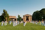 Assemble's temporary performance space for the Chichester Festival Theatre was inspired by a stage's fly system, that is, the network of pulleys used to lift curtains and change sets. Likewise, the co