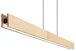Edge Lighting's Glide is a center-feed suspension lamp with a wood, glass, or leather trough-like form. The wood version and its matching rectangular canopy come in maple (shown),  walnut, cherry, whi