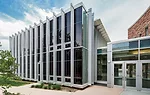 Exterior and interior views of the western facade of the Morgan Library Study Cube at Colorado State University in Fort Collins.