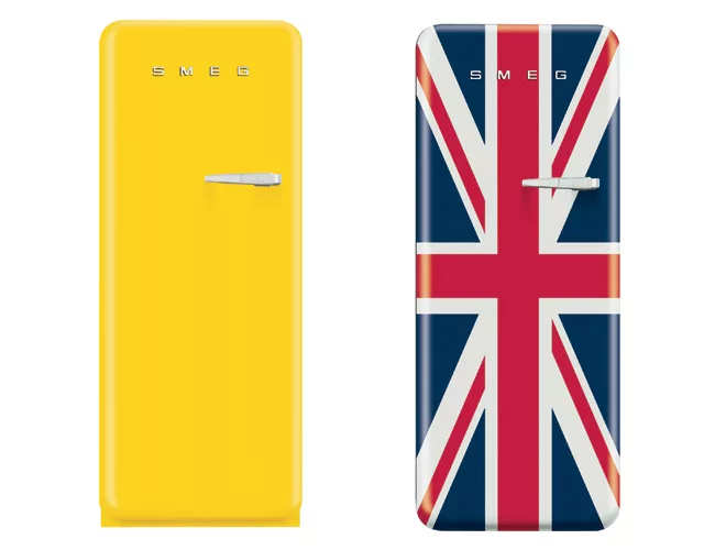 Italian manufacturer Smeg brought '50s-style refrigerators to the U.S. seven years ago, but in a limited color palette. Now it's expanded to include white, sunflower yellow, and a retro-cool Union Jac