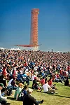 Accessed by two helical stairways and an elevator, the viewing deck, 230 feet up on the 251-foot-tall Observation Tower, offers a panoramic vista of the site.
