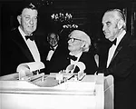 FDR Jr., Kahn, and New York Governor W. Averell Harriman in April 1973 at a Four Freedoms Franklin D. Roosevelt Four Freedoms Park New York City Louis I. Kahn Foundation dinner where a preliminary des