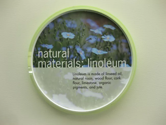 6-inch 'roundels' highlight various sustainable design features and can be found throughout the building.