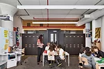 Clerestories, in-room lockers, and throw rugs over existing concrete floors make lower-school classrooms feel cozy, while distance-learning cameras and interactive boards provide the latest technologi