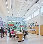 The sense of lightness carries into spaces for instruction, including a visual-arts classroom.