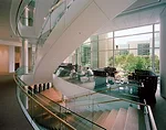 To encourage chance encounters and collaboration, each floor has open spaces to meet, such as this 'hub' near the stairs.