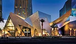 The facade of CityCenter's retail center, the Daniel Libeskind'designed Crystals, is illuminated with a combination of low-wattage footlights located directly at the building's base and higher-wattage
