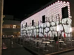 Modern art The herringbone-patterned elevations of Rafael Moneo&rsquo;s Beirut Souks provide a textured canvas for a contemporary color interpretation of the lighting adjacent to a garden.
