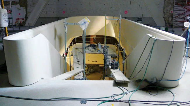 The new concrete Garden Hall stairway before completion.
