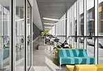 The student lounge features birdlike Artemide Mouette fixtures.