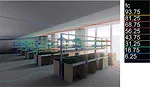Designers arrived at the installed lighting scheme after simulating the effect of daylight coming through the laboratory windows at various times of the day and year. The simulations included studies 