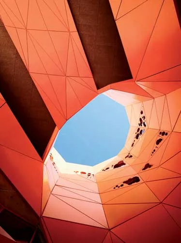 Hot air escapes out of a 33-foot-wide rooftop opening.