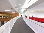 Like the ramp, walkways are 7 feet wide to accommodate two wheelchairs. In the most active areas on the entry level, concrete floors provide good surfaces for wheelchairs. But on the walkways, carpeti