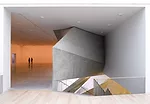 The plain, orthogonal galleries spiral around the Lightfall, which asserts its presence at certain places within the exhibition spaces.