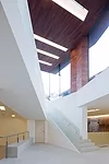 Stairs lead from the galleries on the lower level to the pavilions above. 