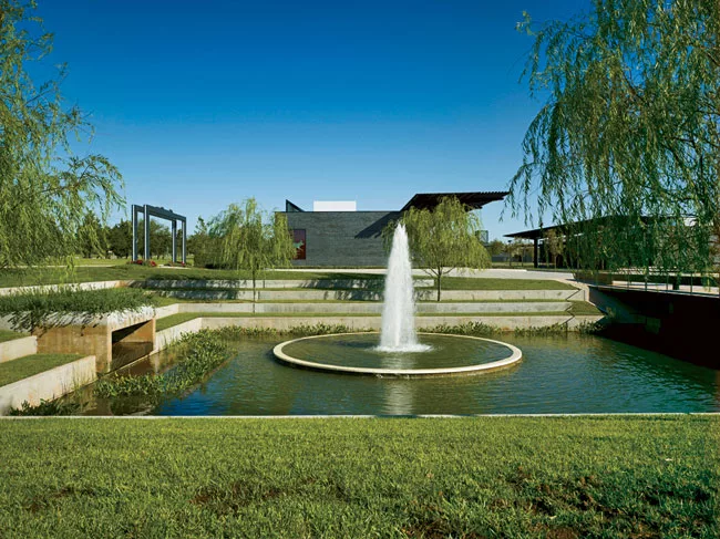 A rainwater-retention pond turned decorative lake is one of many landscaping features.