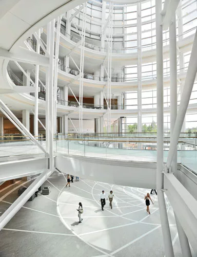 A light-drenched public rotunda faces the Myriad Gardens across the street.