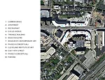 While the buildings line Euclid, they avoid uniformity with playful window patterns, ribbed aluminum facades that cast varying shadows, and plazas with landscape design by James Corner Field Operation
