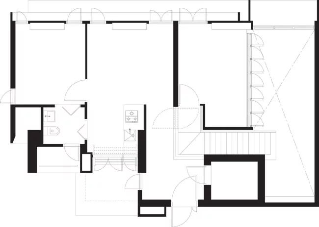 Upper level of a duplex with accessory apartment.