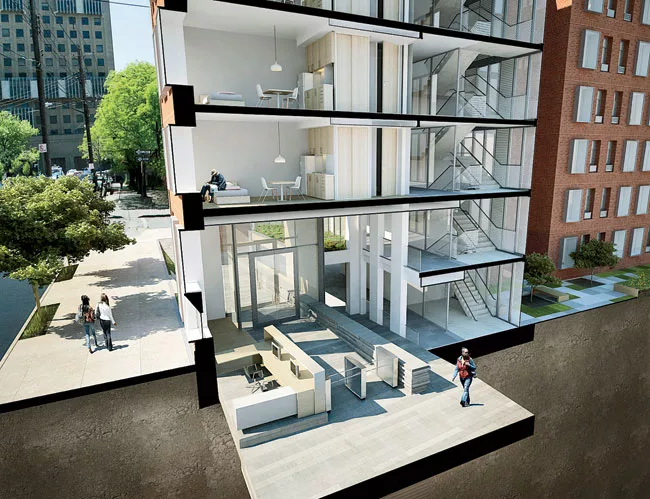 In designing the Hegeman for low-income and special needs/formerly homeless residents in Brownsville, Brooklyn, CookFox wanted to make sure the building had ample daylight and access to fresh air. 'St