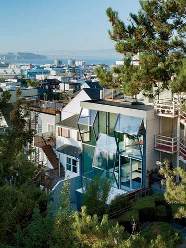The architects reoriented the plan of a conventional San Francisco house so that public living areas look out to the rear and private ones face the street.