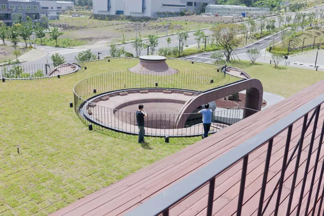 Much of the roof is planted and accessible to Daum employees.
