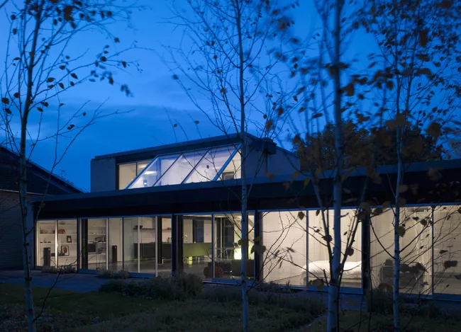 Rear facade at dusk