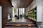 Perforated metal screens offer privacy and daylight.