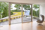 View from the guest house of sedum zigzag roof.