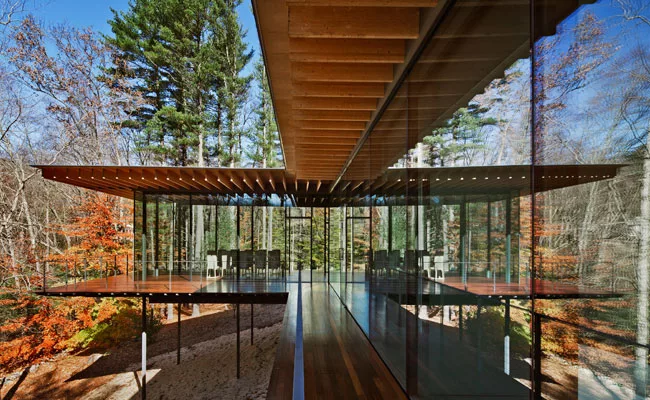 Wood And Glass Pavilion A Serene Wooded Glass Pavilion House In The