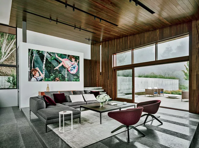 English-born, Berlin-based artist Christopher Winter’s <em>Swing (Para Visions)</em>, 2006, hangs in the living room. “I wanted something unexpected and thought-provoking, like the house i
