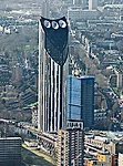 The BIWP turbines at this 485-foot-tall residential tower in London are housed within three cowls punched through its crown. As the result of an intensive design assessment, the project team selected 