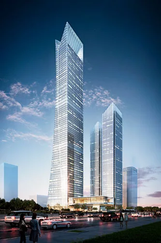 SOM predicts a 10-year payback for the four vertical-axis turbines to be installed in the crown of its 1,073-foot-tall tower now under construction in Qingdao, China.