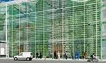 Brooklyn-based Kiss + Cathcart has designed a vertical-growth system that integrates hydroponic food production into a multistory, double-skin facade. Plants are grown on trays suspended on cables, wi