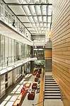 Scientists mix and mingle in the atrium of the Lewis Integrative Science Building at the University of Oregon in Eugene. Energy modeling helped the facility's designers make the most of a natural updr