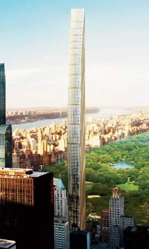 At 1,350 feet, the tower that SHoP has designed for a Midtown site will not be the tallest of the planned buildings. However, with a slenderness ratio of 1:24, it will be the thinnest tower. The archi