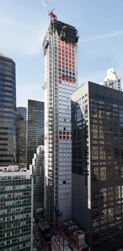 The slender tower designed by Rafael Vi'oly, currently under construction, will ultimately be almost 1,400 feet tall.