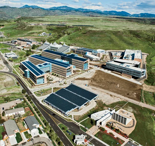 An office building on the Golden, Colorado, campus of the National Renewable Energy Laboratory comprising three wings relies on a number of tightly coordinated strategies to achieve net zero, includin
