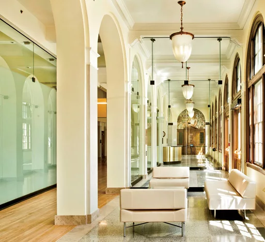 As part of its $15 million revamp of a nearly 100-year-old Renaissance Revival structure, Westlake Reed Leskosky removed dropped ceilings in the gracious entry lobby. New energy-conserving systems inc
