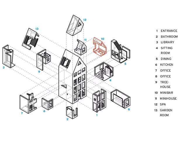 The house is printed piece by piece. A chunk of one room features an intricate tessellation-like pattern. 
