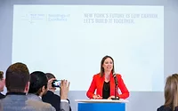 NYSERDA president and CEO Alicia Barton at a press conference in New York City