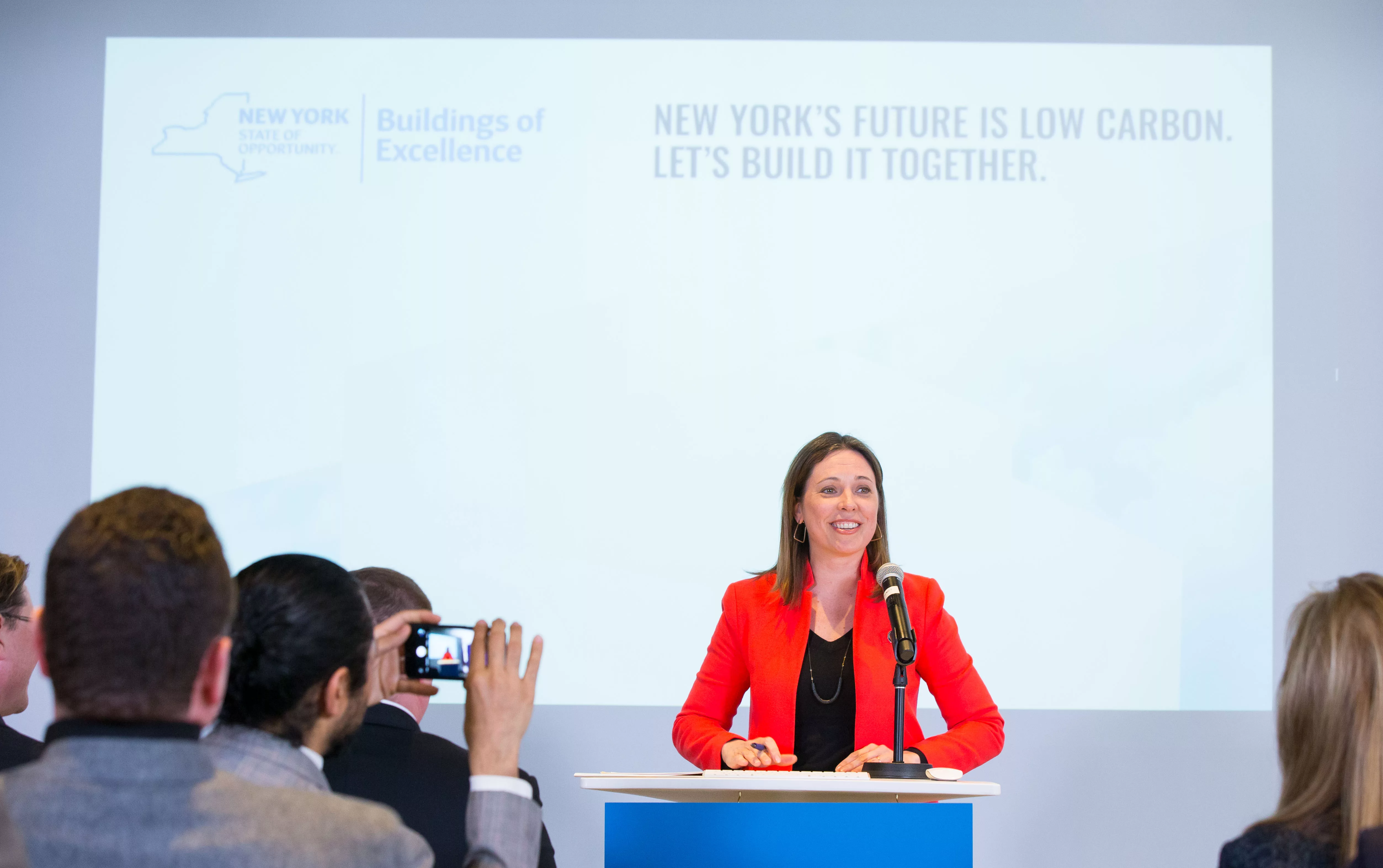 NYSERDA president and CEO Alicia Barton at a press conference in New York City