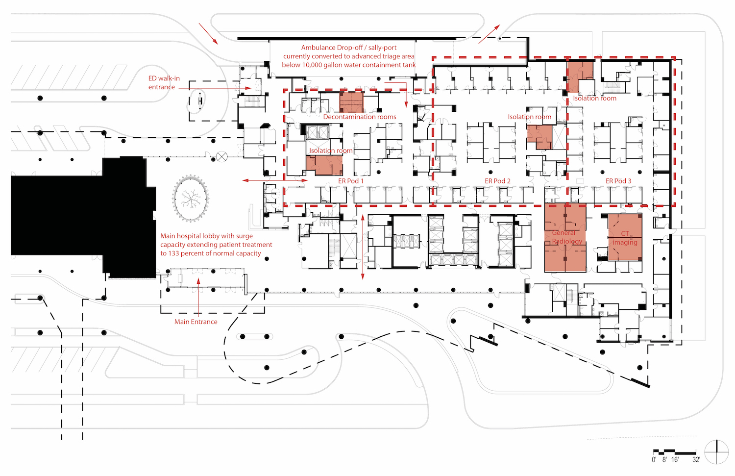 RISD North Hall floor plans and section.