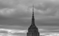 Top of Empire State Building in black and white
