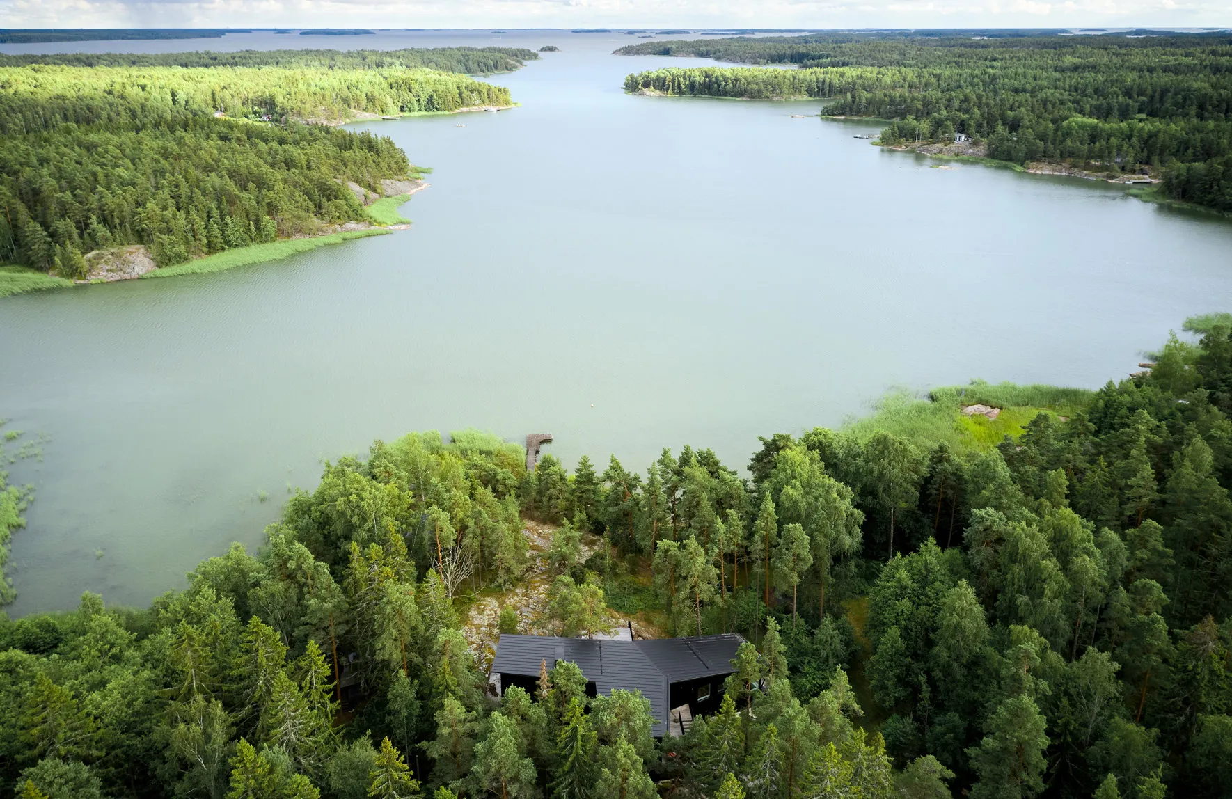 Villa Sjöviken Aerial with lake.
