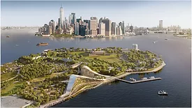 Aerial view of the Exchange, with forms designed to evoke the landscapes and hills of Governors Island