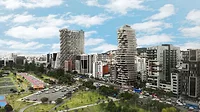 13. Qorner and IQON. Courtesy of Uribe Schwarzkopf.jpg high-rise apartments facing a large park in quito, ecuador