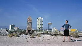 archival photo of denise scott brown with las vegas in the background