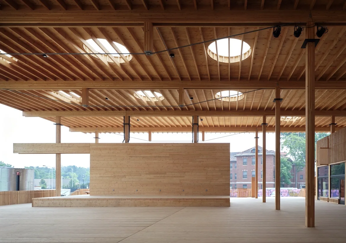 a mass-timber retail pavilion.